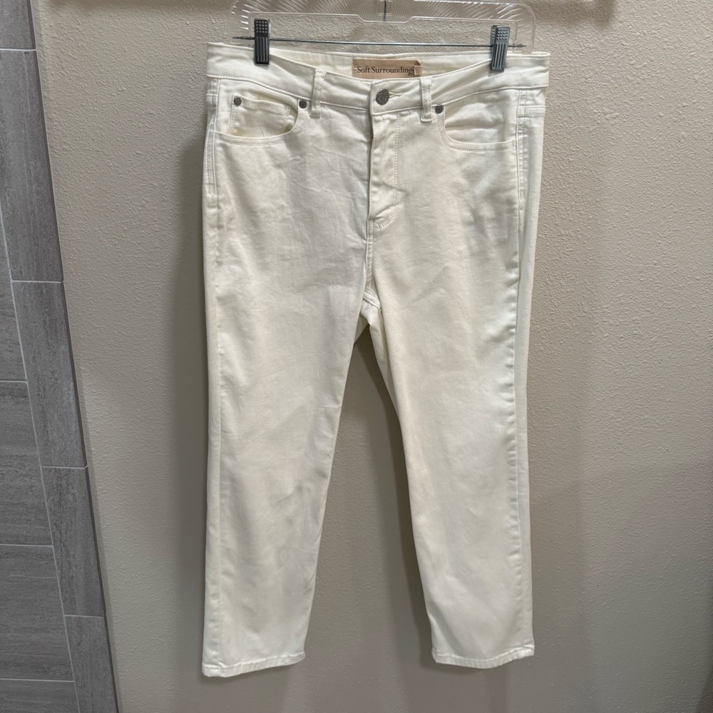 Soft Surroundings Jeans Womens 12P White High Rise Stretch Cotton Ecru